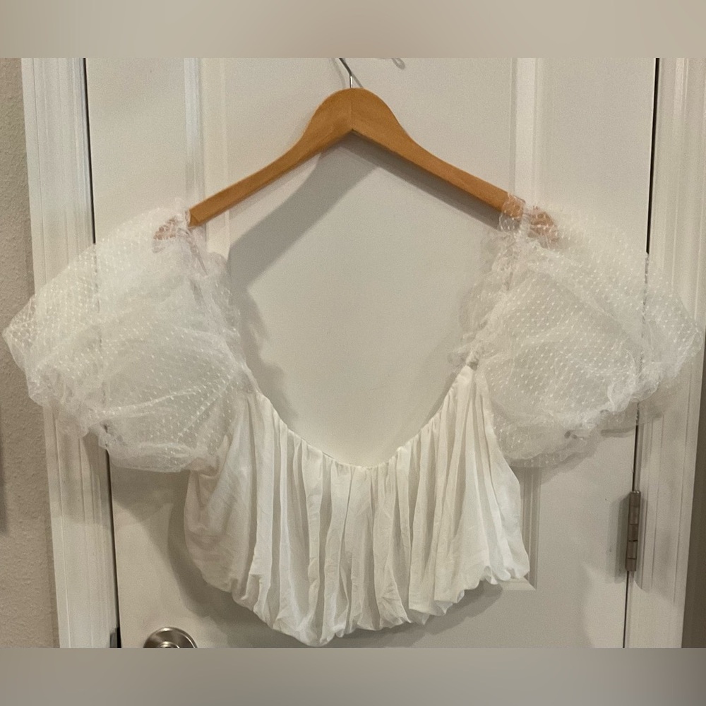 Rosevelvet Milkmaid Extreme Crop White Puff Sleeve Blouse